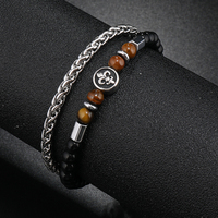 Bracelet en pierre perlée œil de tigre en gros en acier inoxydable petit disque bracelet en pierre naturelle bracelet hommes