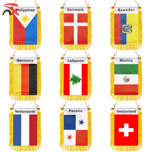 Vente en gros de drapeaux de <span class=keywords><strong>voiture</strong></span> suspendus en satin de différents pays, Mexique, Liban, drapeaux nationaux, fanions, bannières avec pompon - Product Image 1