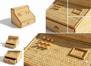 ไม้ไผ่สานสำหรับเด็กผู้ชายของเล่นหวายสานพร้อมลิ้นชักและกระดุมไม้ - Product Image 2