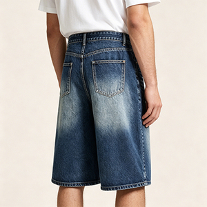 Shorts de Mezclilla de Alta Calidad, Cintura Media, Diseño Lavado, Estilo Hip Hop Urbano, Holgados, para Hombre - Product Image 3