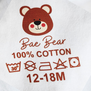 Étiquettes de vêtements sans étiquette lavables de haute qualité 2025, imprimées par transfert thermique, écologiques, auto-adhésives, en tissu, taille personnalisée - Product Image 5