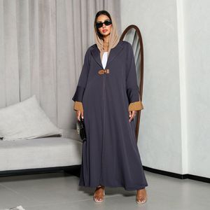 Al por mayor: Abaya tipo kimono abierto con falda plisada de terciopelo, túnica marroquí informal, patchwork, manga larga, Jalabiya étnica para <span class=keywords><strong>mujer</strong></span> musulmana - Product Image 1