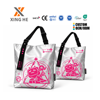 Sac fourre-tout en argent métallisé avec logo personnalisé XingHe, bandoulière réglable, fermeture à pression, sac de shopping