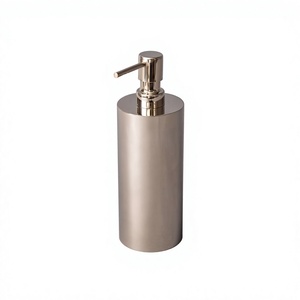 Distributeur de savon en acier inoxydable rond gris mat minimaliste, flacon pompe à liquide pour salle de bain, ensemble de distributeurs de lotion pour comptoir à vendre - Product Image 1