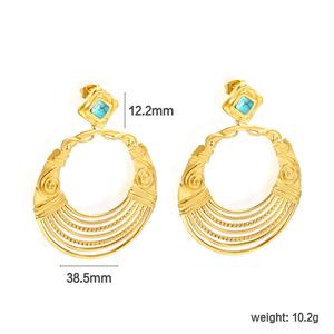 Boucles d'oreilles pendantes géométriques élégantes en acier inoxydable plaqué or 18 carats de style classique pour femmes, vente en gros - Product Image 3