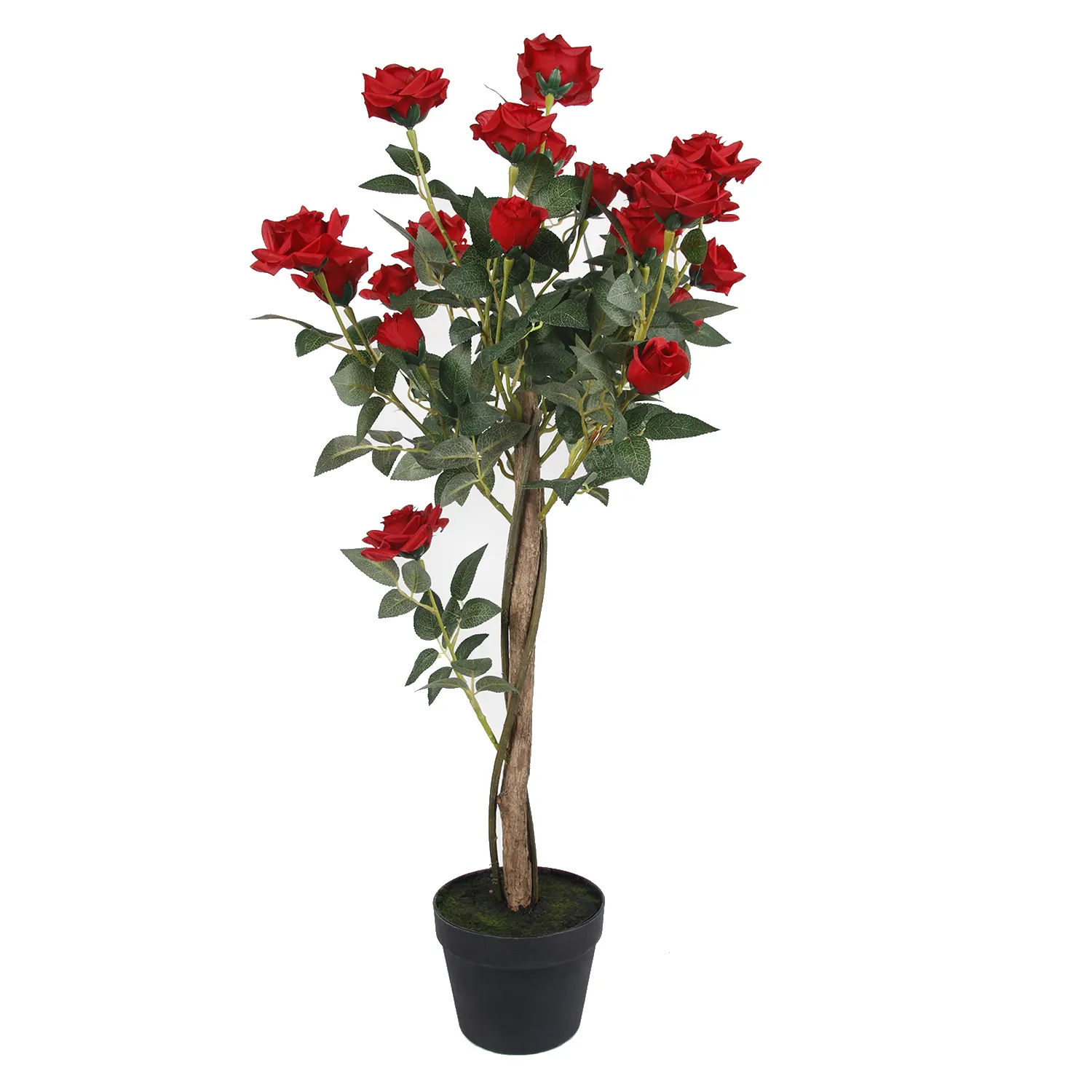 PZ-3-150 tanaman bunga mawar imitasi warna-warni sentuhan nyata kualitas tinggi Pot hitam pohon bunga buatan untuk dekorasi luar ruangan