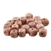 Perles en bois personnalisées DIY de 12 mm, couleur bois, gravées au laser, lettres de l'alphabet anglais, en hêtre, carrées, avec trou