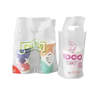 Custom Milk Tea Bag Packaging Transparent Takeaway Coffee Plastic Milk Tea Plastic Bag For Takeout