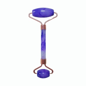 Durable Violet Resin Face Roller with Rose Gold Frame Dual-Sided Crystal <b>Massage</b> Roller for Skincare - Product Image 1