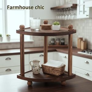 Estante de Almacenamiento de Esquina de Madera, Triangular, de 2 Niveles, para Cocina, Baño, Organizador Multiusos - Product Image 1