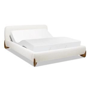 Modern Adjustable Convertible <b>Platform</b> <b>Bed</b> Queen Ivory White Velvet Rosewood <b>Frame</b> Storage - Product Image 2