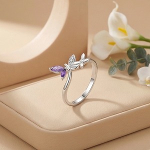 S925 améthyste papillon bague Design bijoux plaqué rhodium élégant violet pierre précieuse zircon cubique bague en argent Sterling pour les femmes - Product Image 4