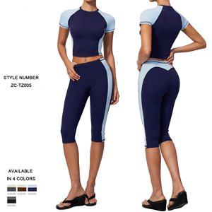Hot-selling color-blocked Yoga Set for Women, Round Neck, Short Sleeves, High Waist, Slim Fit, Yoga Fitness Wear