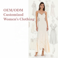 Gaun Maxi Wanita Custom dengan Label Pribadi, Warna Putih Gading, Renda Makrame, Kerah V, Tali Spaghetti, Potongan Asimetris, dan Detail Cut Out