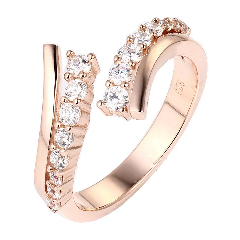 Adjustable Wholesale Fashion Women Jewelry Rose Gold Plating 925 Sterling Silver Rings For Women
