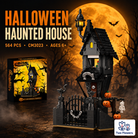 Set Bangunan Rumah Hantu Halloween Dua Bunga, Kuburan Berpagar, Tengkorak Labu, Arsitektur Gotik, Mainan untuk Remaja CN ZHE