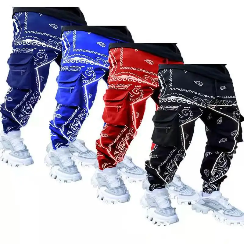 Streetwear Hip Hop Paisley Print Harem Cargo Pants Sports Track Sweat Men's Trousers