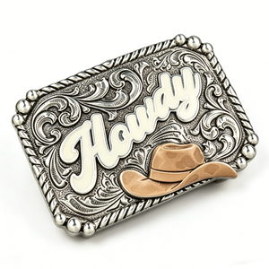 Custom Zinc Alloy Western Belt Buckle Cowboy Hat Floral Love Design Soft Enamel Antique Silver Engraved Finish Die Cut Printing - Product Image 2