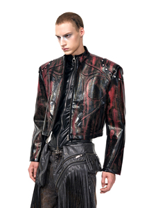 Veste en cuir à support <span class=keywords><strong>court</strong></span> <span class=keywords><strong>noir</strong></span> pour <span class=keywords><strong>homme</strong></span>-Automne Nouvelle arrivée <span class=keywords><strong>Manteau</strong></span> de motard à épaules rembourrées - Product Image 2