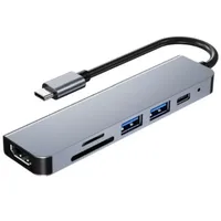 Base de Expansión Portátil Multifunción 6 en 1 Tipo-C, Hub USB 3.0 de Alta Definición 4K, Convertidor con Conectividad Fácil, Ranura SD