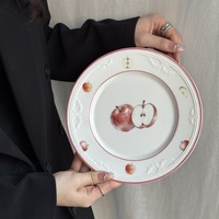 Assiette en céramique à motif de pommes vintage français, assiette à dîner en porcelaine à fleurs en relief, assiette à dessert et à salade pour la décoration de la table à la maison