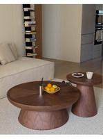 Table basse ronde moderne et contemporaine pour salon, en bois massif, finition noyer, table centrale élégante pour salon ou bureau