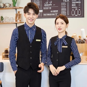 Unisex Hotel Trabalho Roupas Listras Manga Comprida Catering Empregado Workwear Homens Mulheres Twhere Net Café Bolo Cozimento Mesmo Serviço - Product Image 4
