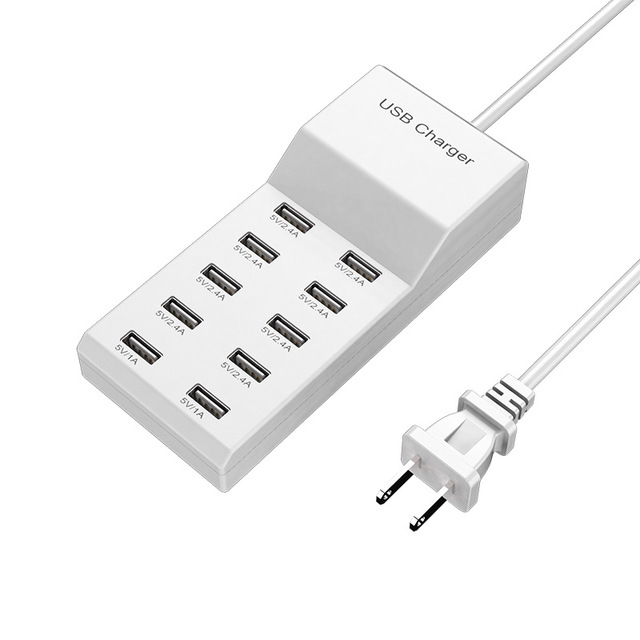 Phone Charging Stations 50W USB Multi-Port Charger 5V 2.4A Fast 10-Port Mobile Phone Charging Strip Manufacturer Supply