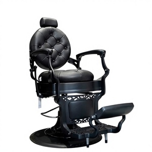 Fauteuil de <span class=keywords><strong>Barbier</strong></span> Haut de Gamme en Métal avec Fonctions Inclinables et Rotatives, Design Américain Style « Oil Head » pour Salons de Coiffure - Product Image 1