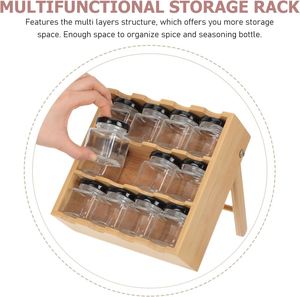 2025 Bamboo Spice Rack <b>Storage</b> Shelves 3 Tier Standing Spice Rack Organizer <b>Kitchen</b> with 12 Spice Cans - Product Image 4