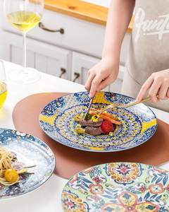 Platos bohemios de cerámica para cena, 8,7/10,6 pulgadas, postre, ensalada, aperitivo, platos de porcelana, servicio colorido - Product Image 2