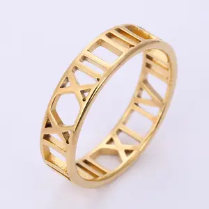 Accessories Stylish simple stainless steel laser cut Roman digital titanium ring three colors available