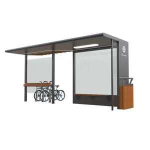 现代街道家具学校公交车站候车亭带自行车棚