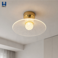 Plafonnier LED semi-encastré moderne pour couloir d'entrée, doré, rond, avec abat-jour rayé en acrylique, 16W (2x8W), tricolore, IRC 80, 28cm
