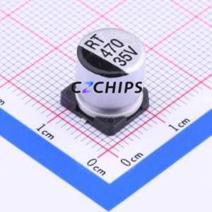 ตัวเก็บประจุอิเล็กโทรไลต์อะลูมิเนียมแบบ SMD รุ่น RT1V471M1010, ขนาด D10xL10.2 มม. ความจุ 470uF 20% 35V 275mA-120Hz - Product Image 1
