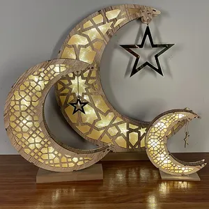 All'ingrosso in legno Ramadan luna luci islamiche musulmano lampada a Led Eid Mubarak decorazione festa luci LED