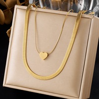Ensemble de colliers minimalistes en acier inoxydable avec pendentif cœur double couche, plaqué or 18 carats PVD, argent inaltérable, bijoux superposés
