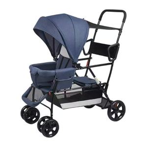 Cochecito Doble de Lujo para Bebés Gemelos, Asientos Delanteros y Traseros, Cochecito Doble para Segundo Hijo, Material de Lino Hecho a Mano, Cómodo y Personalizable - Product Image 1