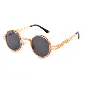 Lunettes de soleil rétro pour femmes 2019, monture ronde en métal personnalisée avec logo, monture à ressort, verres UV400, lunettes de soleil diamantées - Product Image 2
