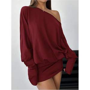 เดรสสั้นแขนยาวเปิดไหล่ทรงเข้ารูปผ้าชีฟองสำหรับผู้หญิง ดีไซน์ไม่สมมาตร เหมาะสำหรับใส่ไปเที่ยวคลับ - Product Image 2