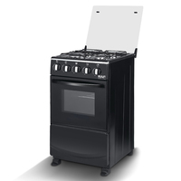 Kompor Gas Rumah Tangga RAF R.8066 55L 4 Tungku 1 Oven Panel Stainless Steel Bodi Hitam Tutup Kaca untuk Memasak di Dapur Keluarga