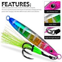 WildTrek Leurre de jigging lumineux en plomb 20g-80g avec hameçon assisté à plume, réfléchissant au laser, pour la pêche au brochet en eau salée et eau douce