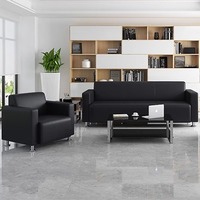 Canapé de réception de bureau en cuir moderne et simple avec ensemble de table basse, base en métal pour salon à domicile