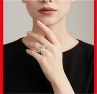 Bague en argent sterling S925 avec nœud papillon et moissanite, plaquée rhodium, bijoux fins pour femmes, cadeau de fête d'anniversaire, vente en gros, papillon