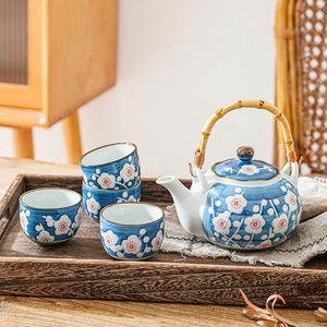 Juego de Té Japonés de Cerámica con Tetera y Taza, Juego de Té Azul y Blanco para Adultos - Product Image 1