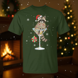T-shirt Merry Christmas Raccoon Martini, design de vacances, chemise pour hommes - Product Image 3