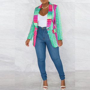 2025 <span class=keywords><strong>Blazer</strong></span> autunno S-3XL alla moda abbigliamento da donna stampato Plus Size <span class=keywords><strong>Blazer</strong></span> monopetto da donna - Product Image 2