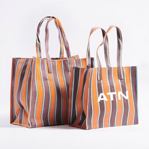 Sacs fourre-tout écologiques pour femmes de 18 pouces sacs à main en toile à rayures colorées sacs d'épicerie réutilisables poche intérieure pour l'été - Product Image 2