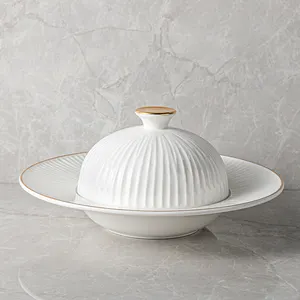Suojiuju — vaisselle de table Fine en porcelaine dorée, plat à soupe blanche en céramique chinoise, avec couvercle, Design de luxe, pour mariage, hôtel