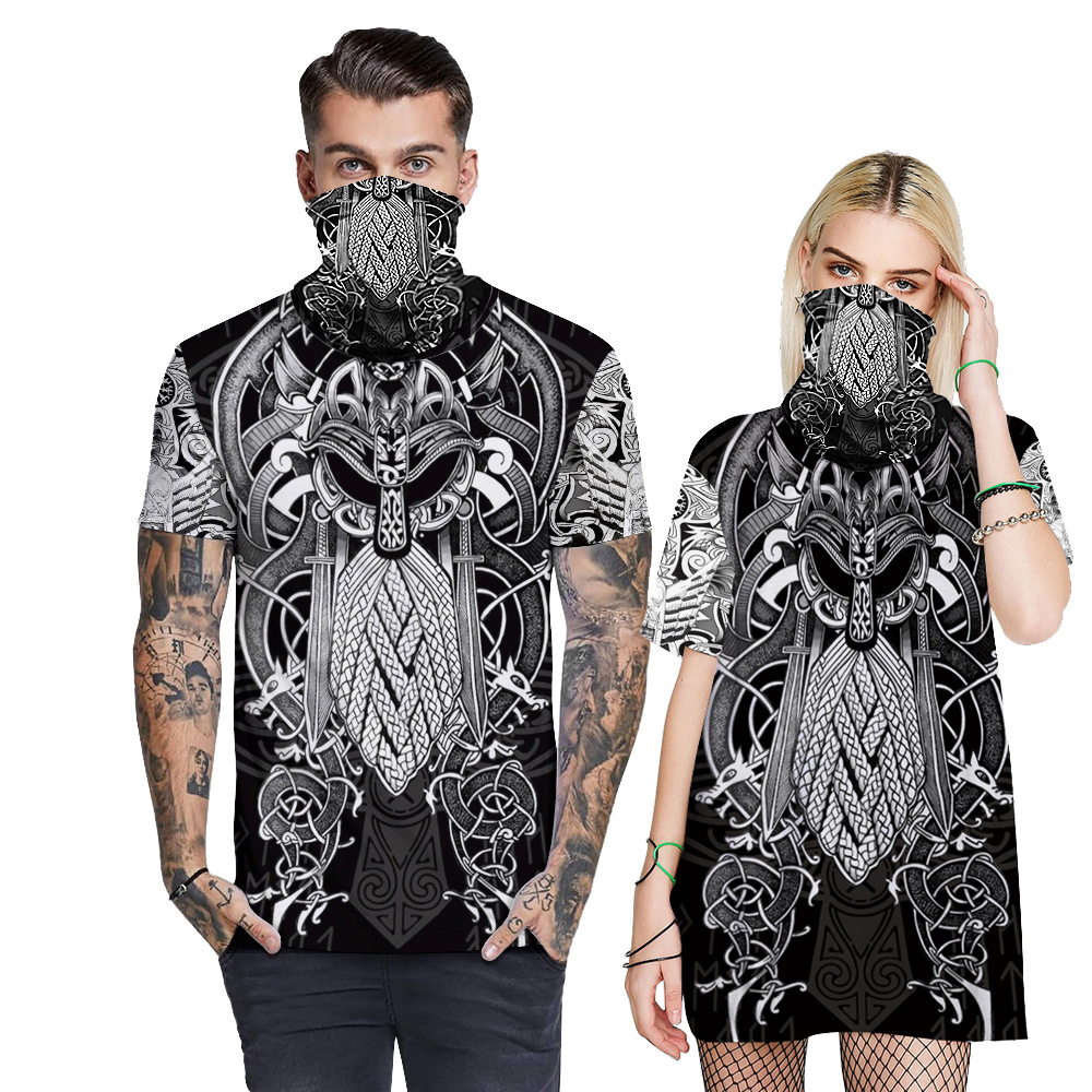In-stock Items Unisex European Clothing Summer Short Sleeve Viking Couple Shirt with Print
